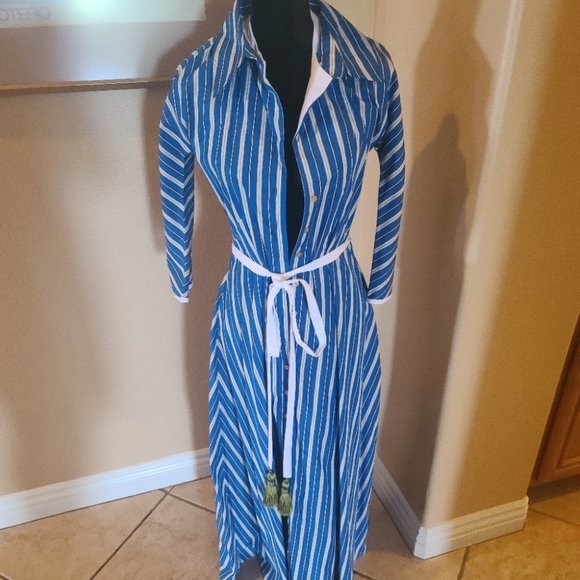 Evi Grintela Royal Blue and White Striped Maxi Dress